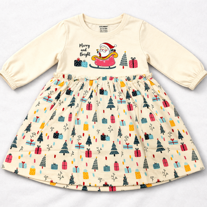Cucumber Baby Girl Pink Cotton Frock Printed Long Sleeve - Cutypi