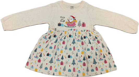 CUCUMBER Full Sleeves Frock With Bunny & Floral Print - Cream