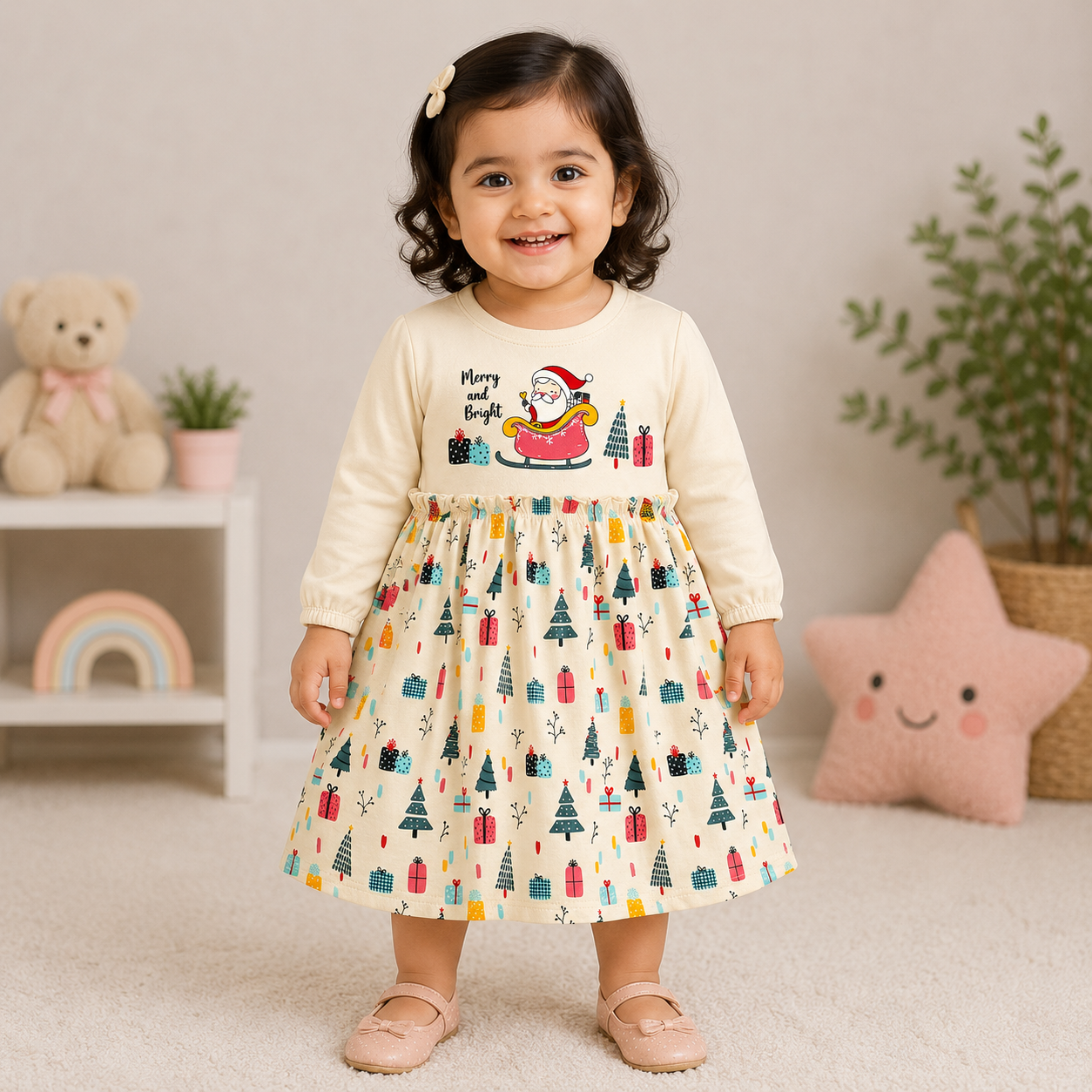 Cucumber Baby Girl Cotton Frock Printed Long Sleeve