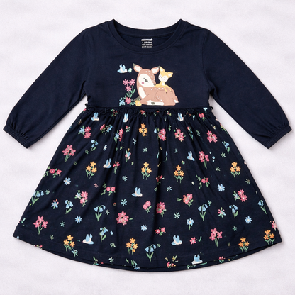 Cucumber Baby Girl Pink Cotton Frock Printed Long Sleeve - Cutypi