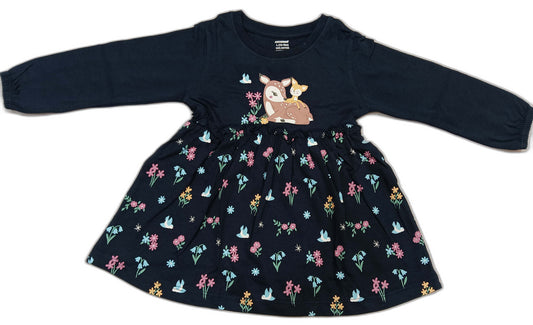CUCUMBER Full Sleeves Frock With Bunny & Floral Print - Dark Blue