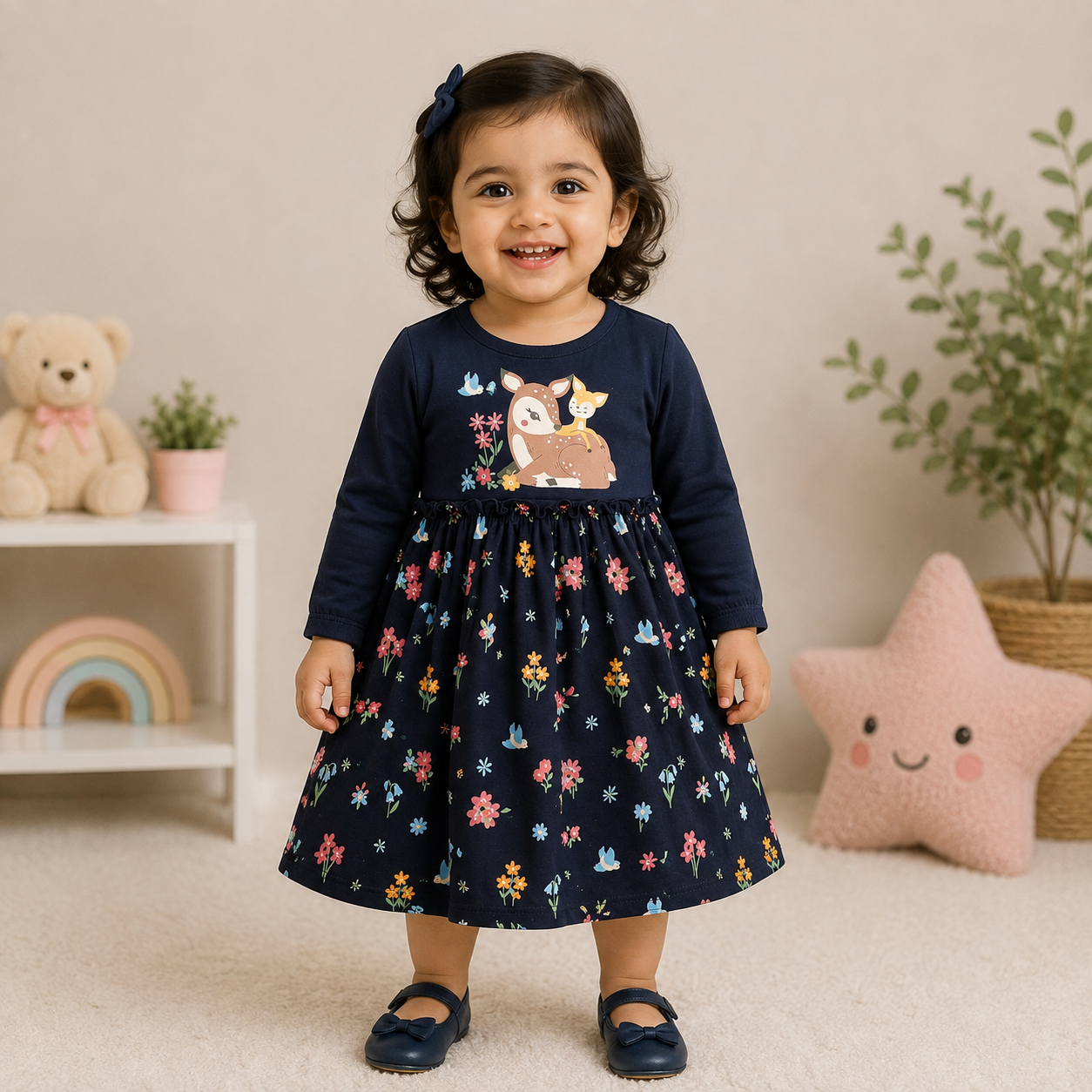 Cucumber Baby Girl Cotton Frock Printed Long Sleeve