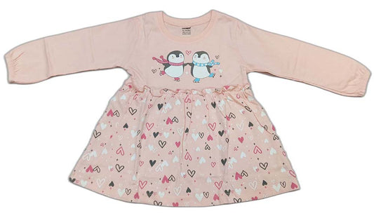 CUCUMBER Full Sleeves Frock With Bunny & Floral Print - Light Pink