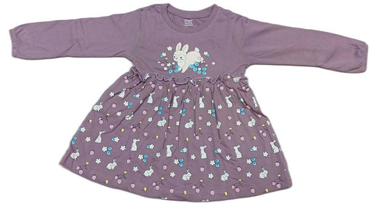 CUCUMBER Full Sleeves Frock With Bunny & Floral Print - Mauve