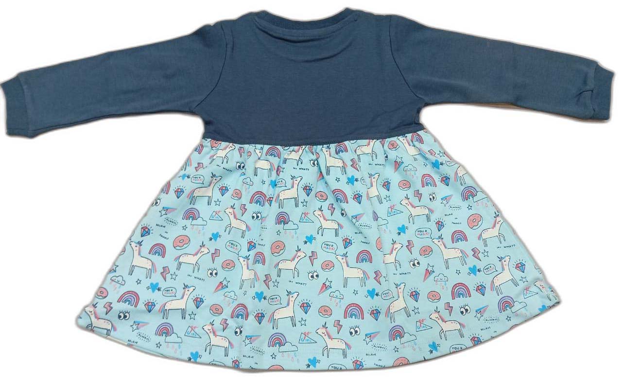 Cucumber Girls Full Sleeves Printed Frock - Blue