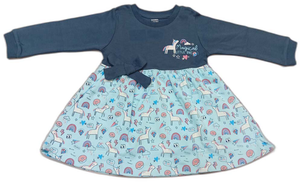 Cucumber Girls Full Sleeves Printed Frock - Blue