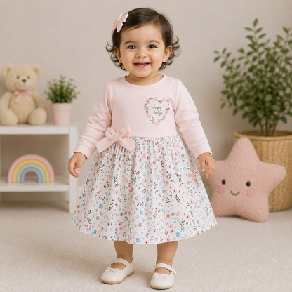 Cucumber Baby Girls Enjoy Today Floral Pink Cotton Dress