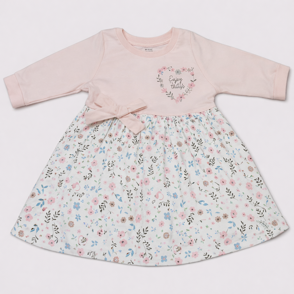 Cucumber Baby Girls Enjoy Today Floral Pink Cotton Dress - Cutypi