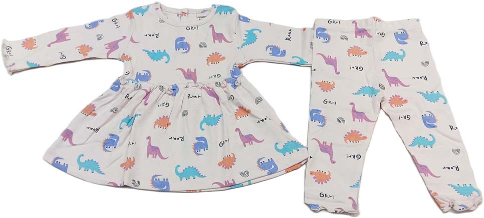 Cucumber Girls Full Sleeves Woodland Print Dress Frock With Leggings - Pink