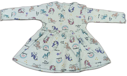 Cucumber Girls Full Sleeves Woodland Print Dress Frock With Leggings - Sky Blue