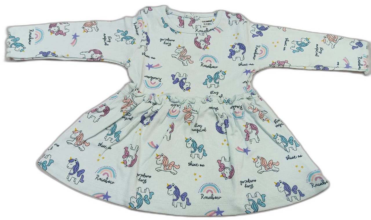 Cucumber Girls Full Sleeves Woodland Print Dress Frock With Leggings - Sky Blue