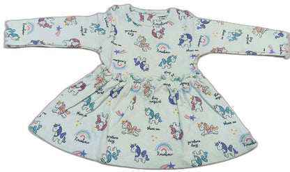 Cucumber Girls Full Sleeves Woodland Print Dress Frock With Leggings - Sky Blue