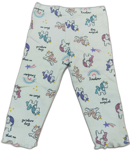 Cucumber Girls Full Sleeves Woodland Print Dress Frock With Leggings - Sky Blue