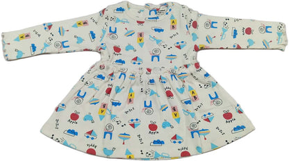 Cucumber Girls Full Sleeves Woodland Print Dress Frock With Leggings - off White