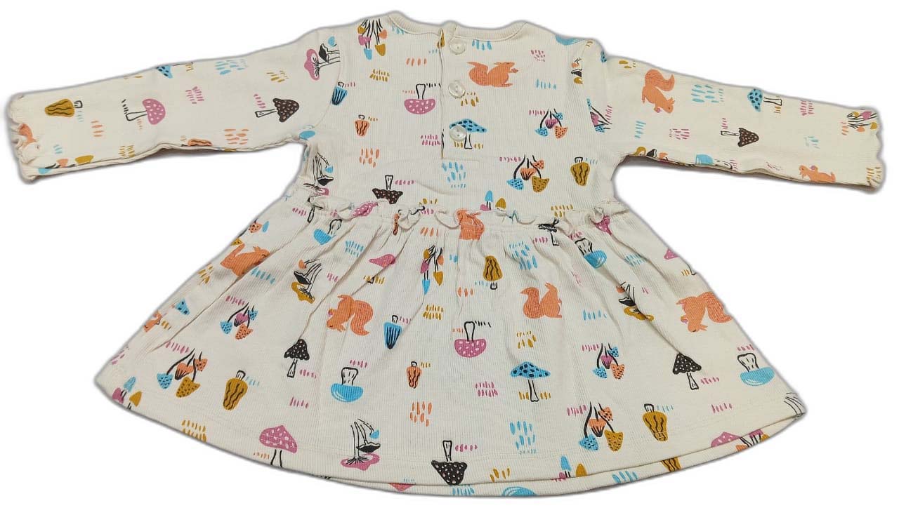 Cucumber Girls Full Sleeves Woodland Print Dress Frock With Leggings - Light Yellow