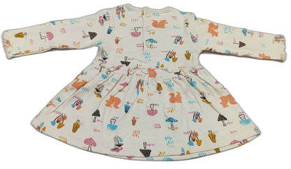 Cucumber Girls Full Sleeves Woodland Print Dress Frock With Leggings - Light Yellow