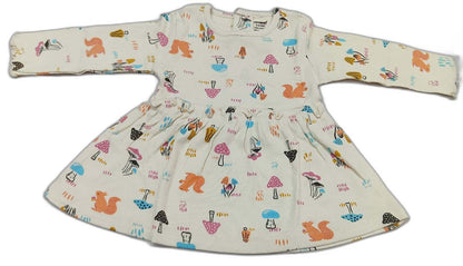 Cucumber Girls Full Sleeves Woodland Print Dress Frock With Leggings - Light Yellow