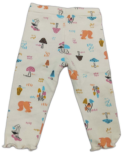 Cucumber Girls Full Sleeves Woodland Print Dress Frock With Leggings - Light Yellow