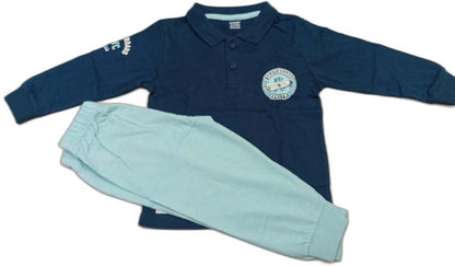 CUCUMBER Sinker Knit Full Sleeves Polo T-Shirt with Joggers - Blue