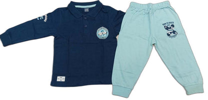 CUCUMBER Sinker Knit Full Sleeves Polo T-Shirt with Joggers - Light Blue