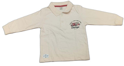 CUCUMBER Sinker Knit Full Sleeves Polo T-Shirt with Joggers - Cream