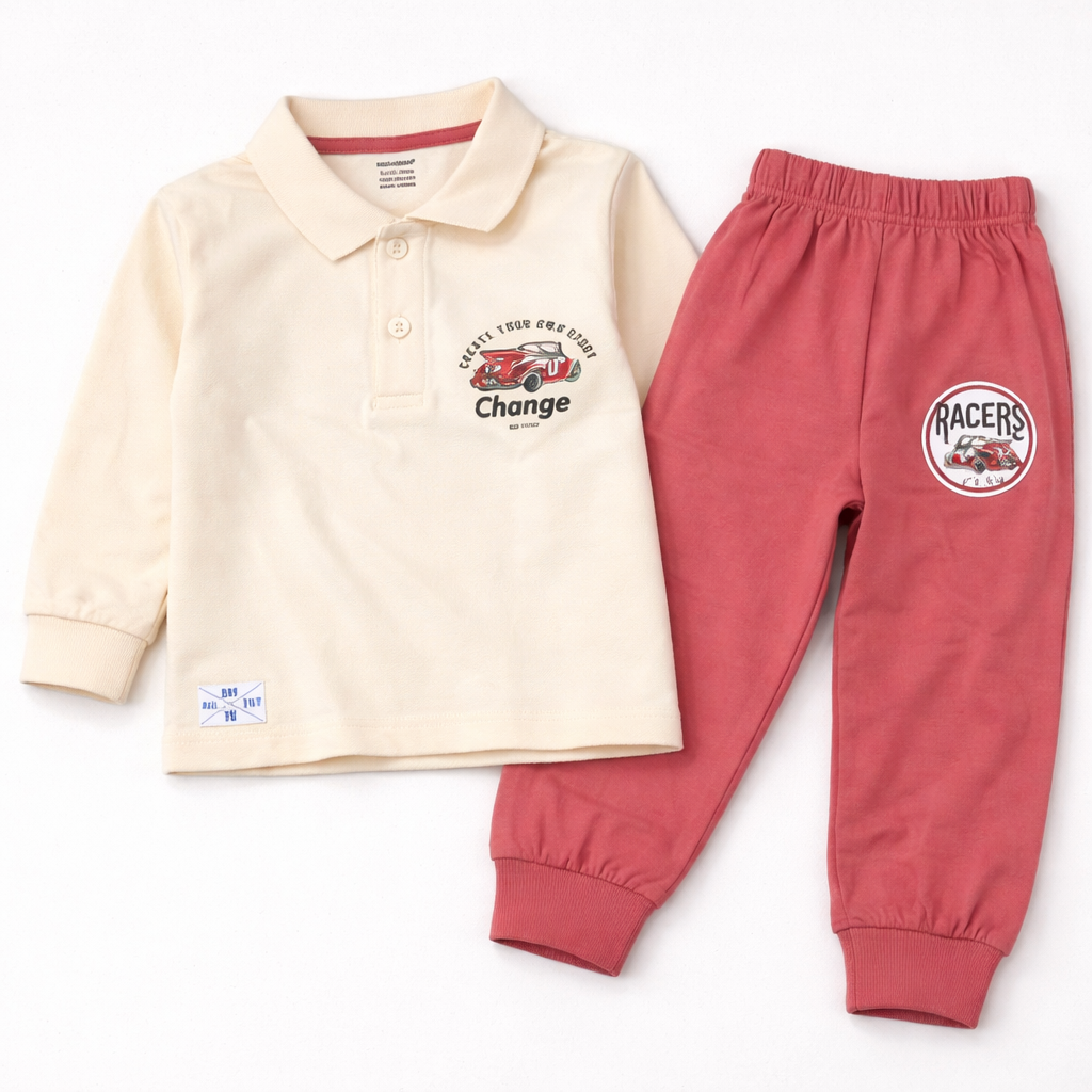 Cucumber Baby Born To Skate Peach Polo T-Shirt & Jogger Pants Set  - Cutypi