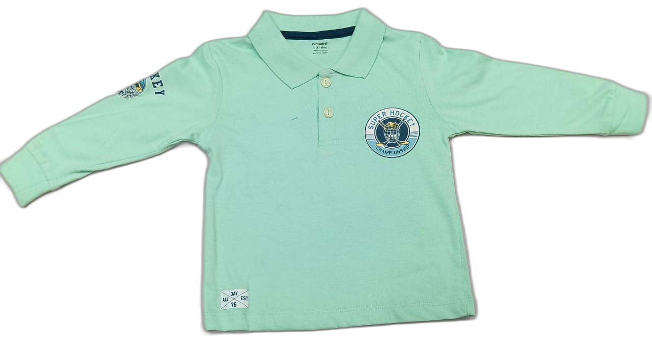 CUCUMBER Sinker Knit Full Sleeves Polo T-Shirt with Joggers - Light Green