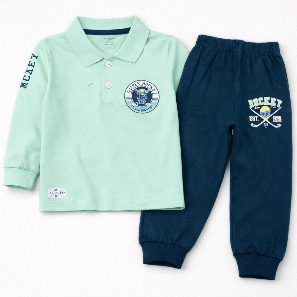 Cucumber Little Champ Sportswear Set – Sky Blue Polo & Comfy Joggers  - Cutypi
