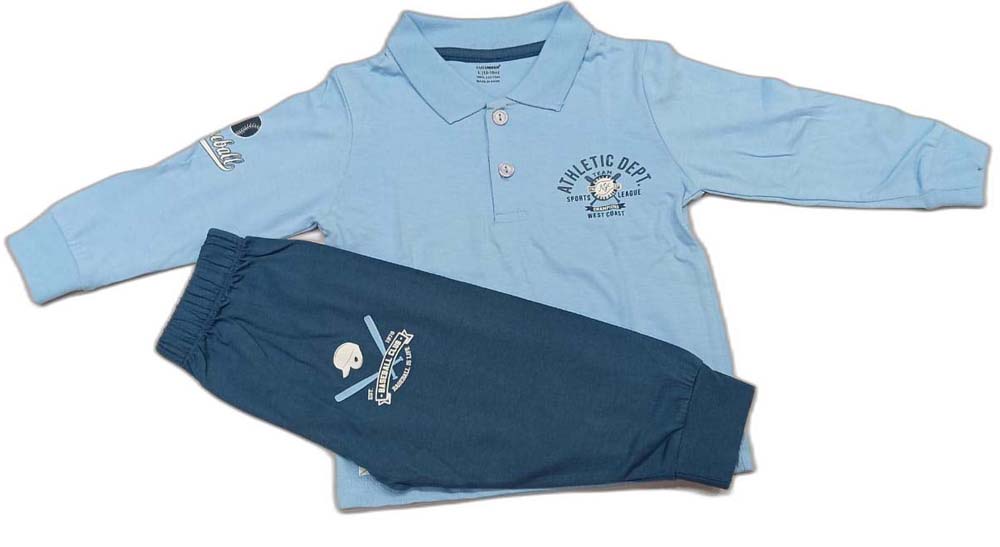 CUCUMBER Sinker Knit Full Sleeves Polo T-Shirt with Joggers - Light Blue