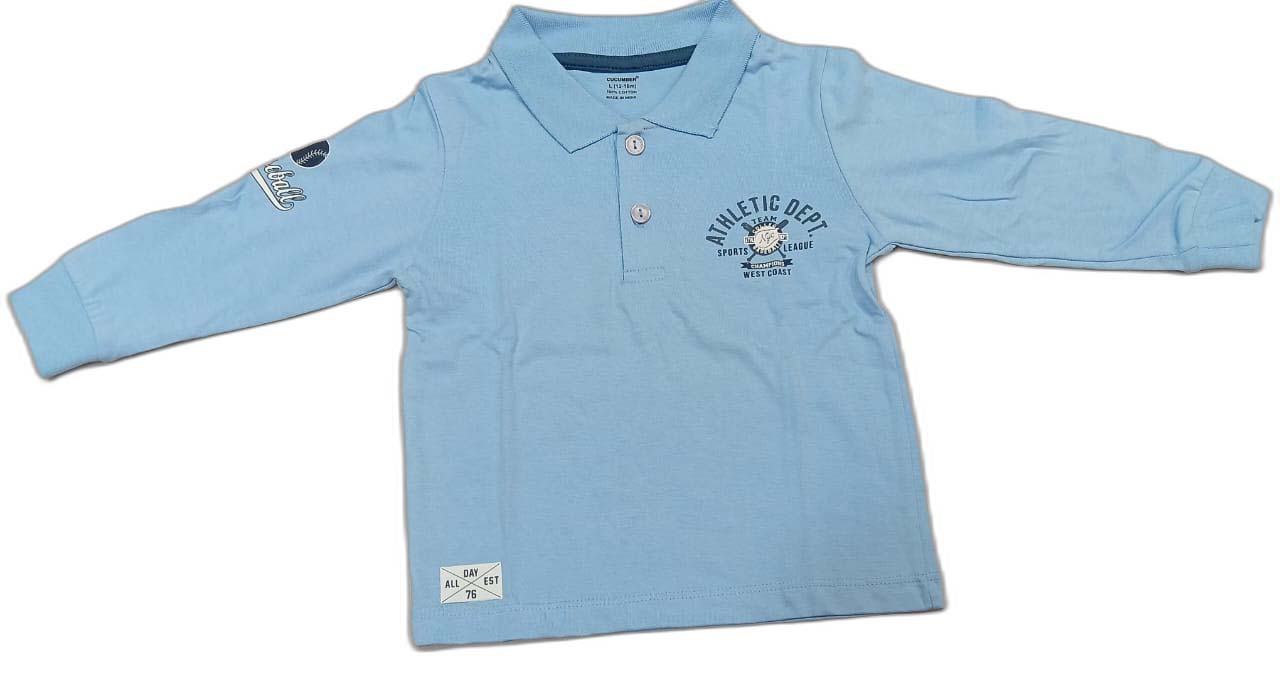 CUCUMBER Sinker Knit Full Sleeves Polo T-Shirt with Joggers - Light Blue