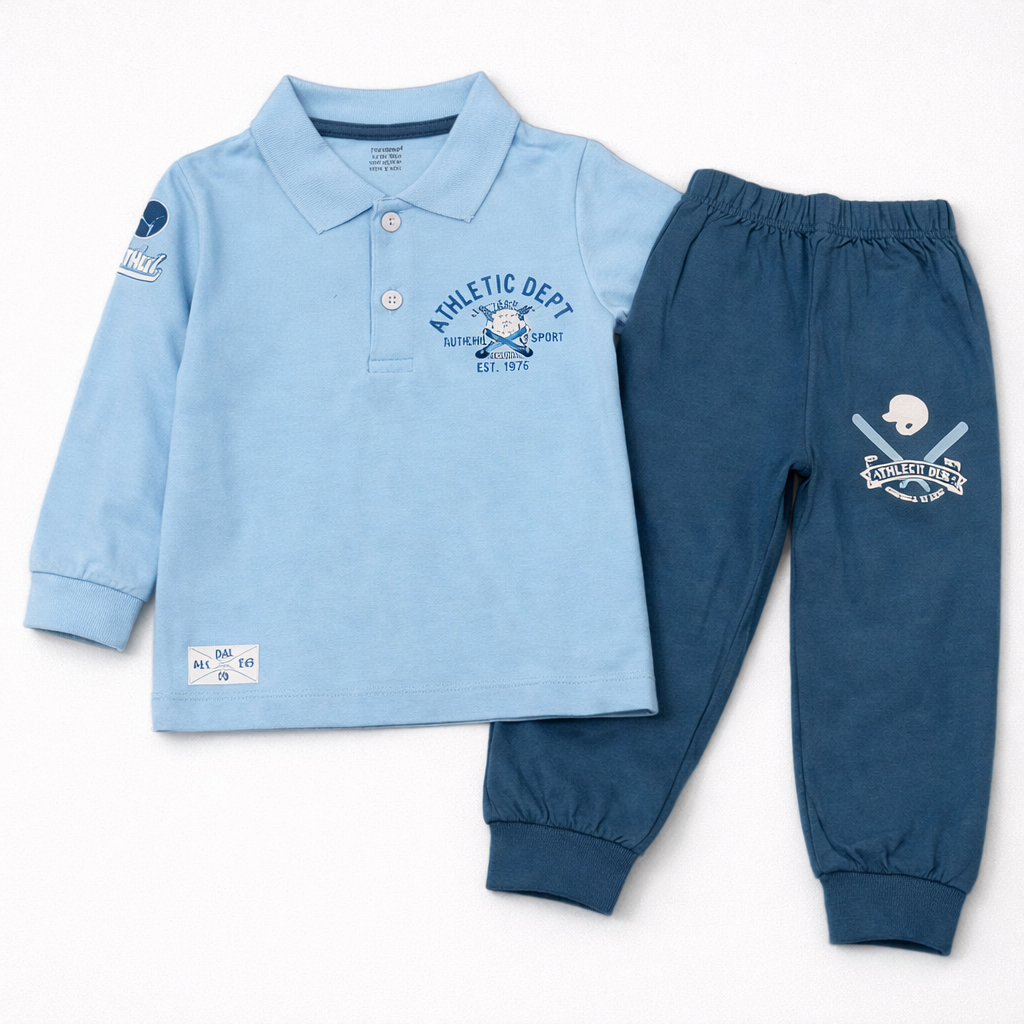 Cucumber Boys Sky Blue Athletic Polo T-Shirt & Jogger Pants  - Cutypi