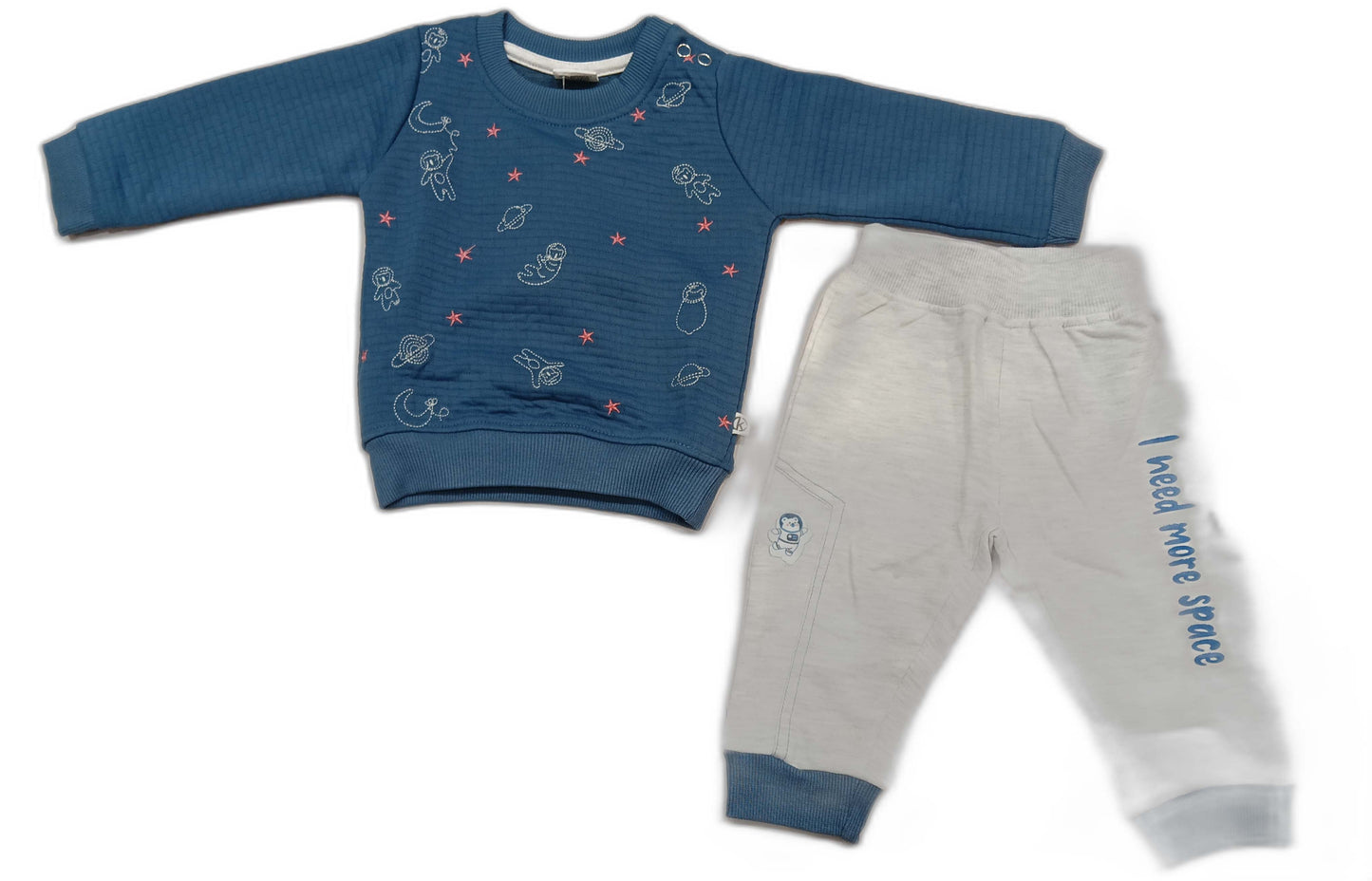 Boys Looper Knit Full Sleeves Space Print T-Shirt with Joggers - Dark Blue