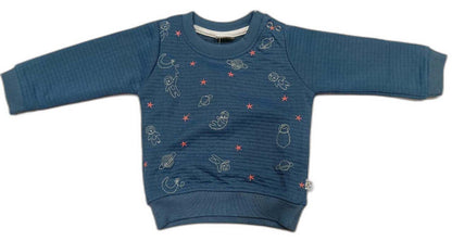 Boys Looper Knit Full Sleeves Space Print T-Shirt with Joggers - Dark Blue