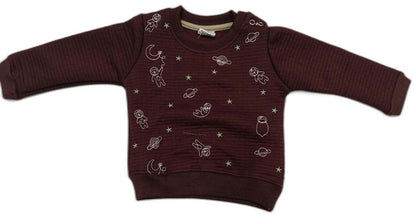 Boys Looper Knit Full Sleeves Space Print T-Shirt with Joggers - Maroon
