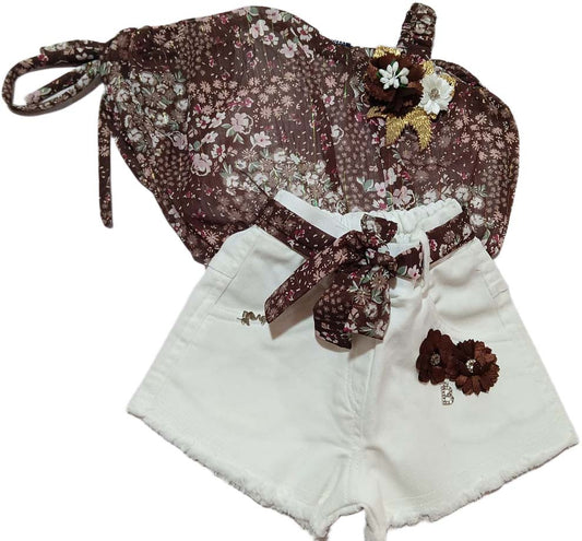 Baby Fashion Girl Floral print Top and Shorts Set