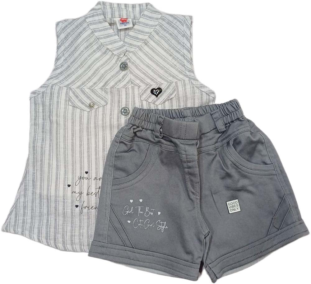 Girl Girls Sleeveless Top with Denim Short