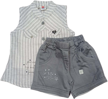 Girl Girls Sleeveless Top with Denim Short