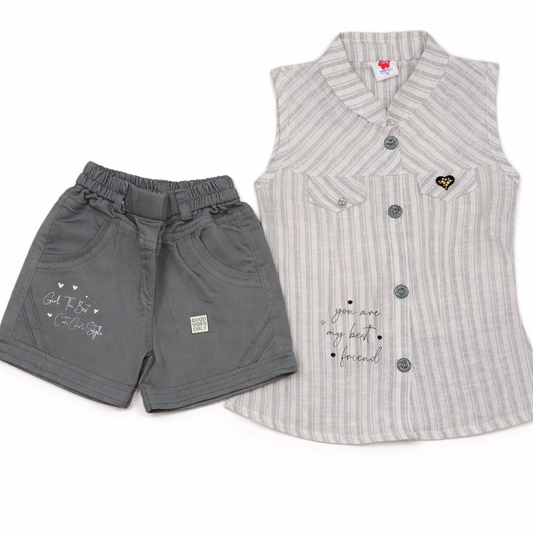 Girl Girls Sleeveless Top with Denim Short