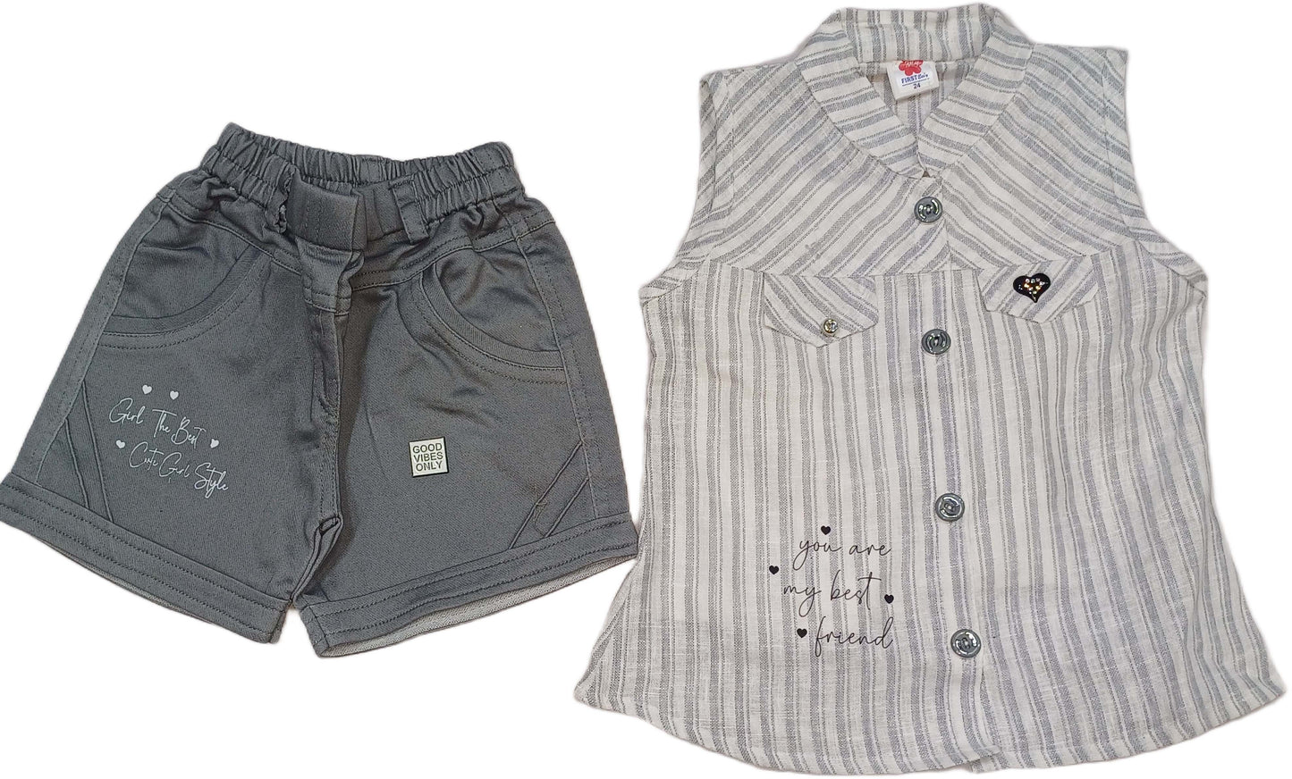 Girl Girls Sleeveless Top with Denim Short