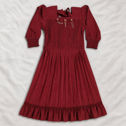 Girls Maroon Pleated Party Wear Dress – Elegant Festive Style