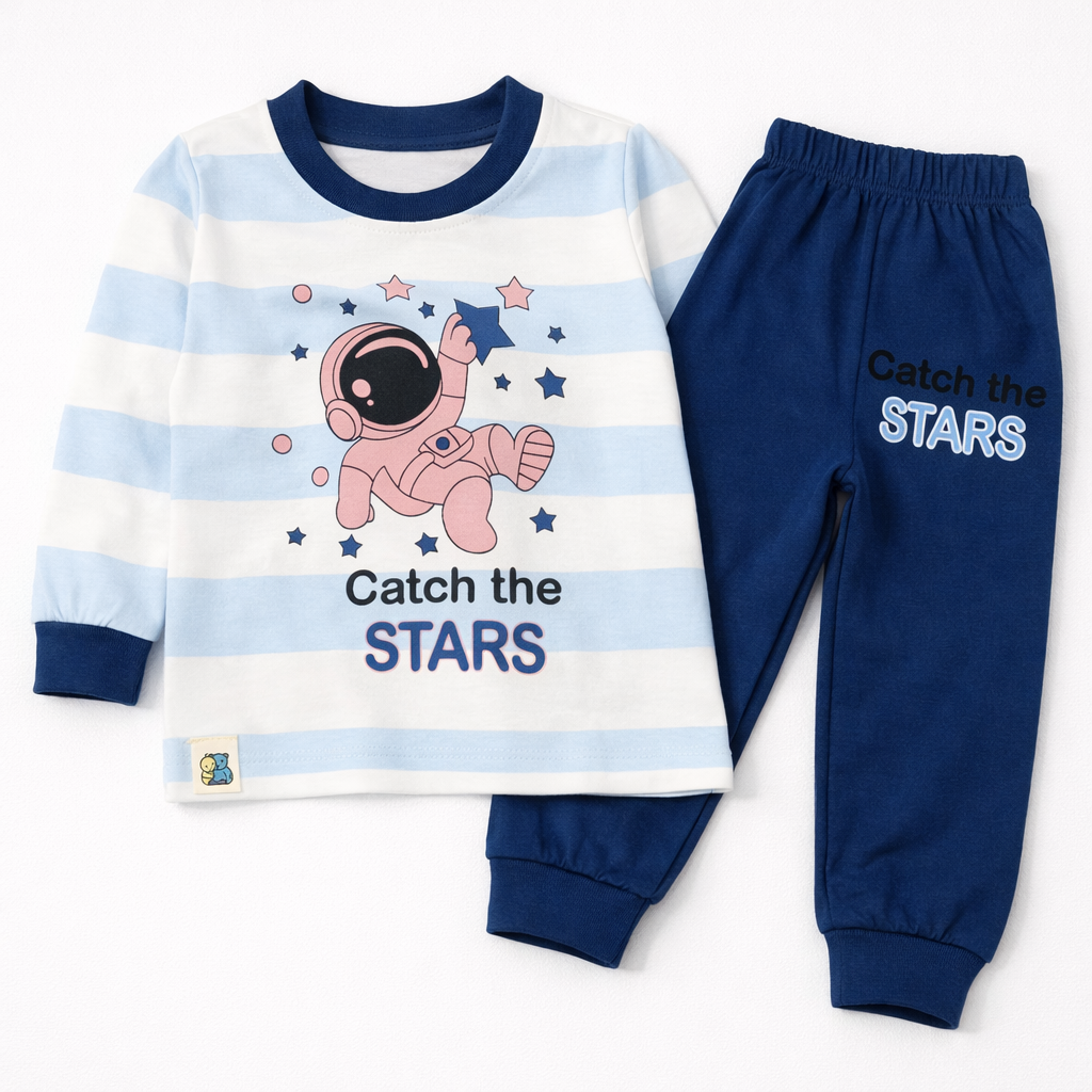 First Toy Blue Striped Astronaut Print Top & Pants for Boys  - Cutypi