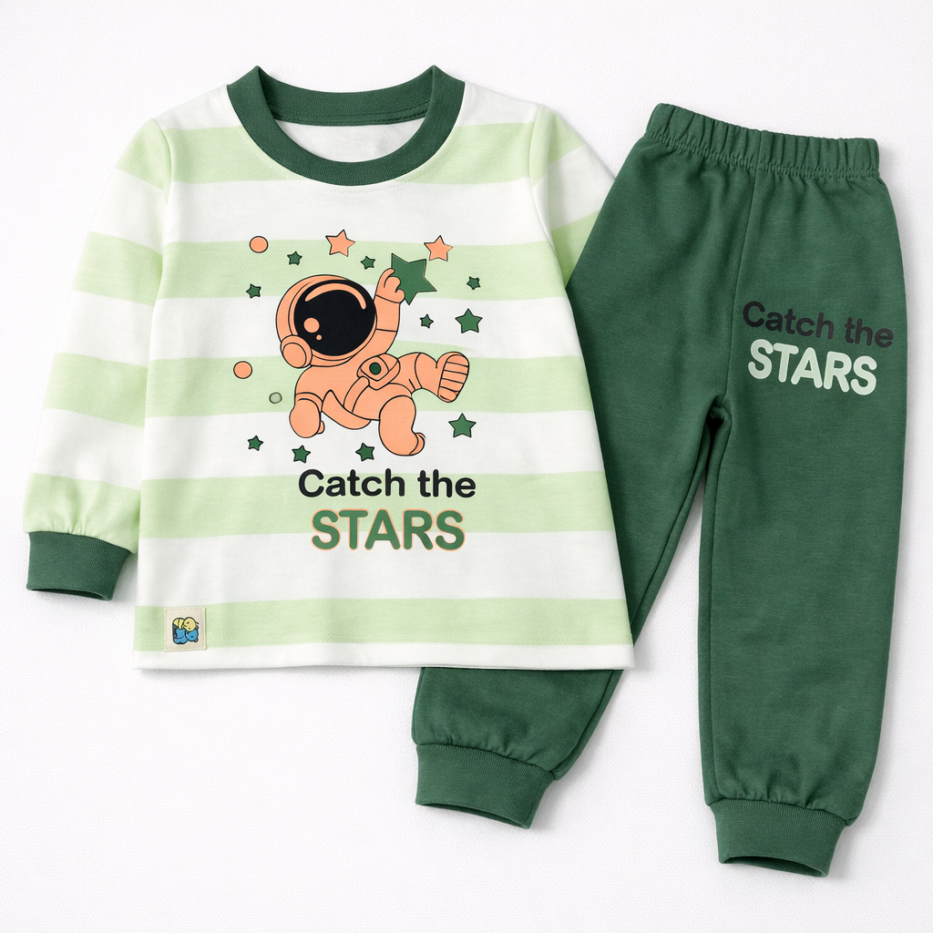 First Toy Striped Astronaut Print Top & Brown Pants set for Kids  - Cutypi