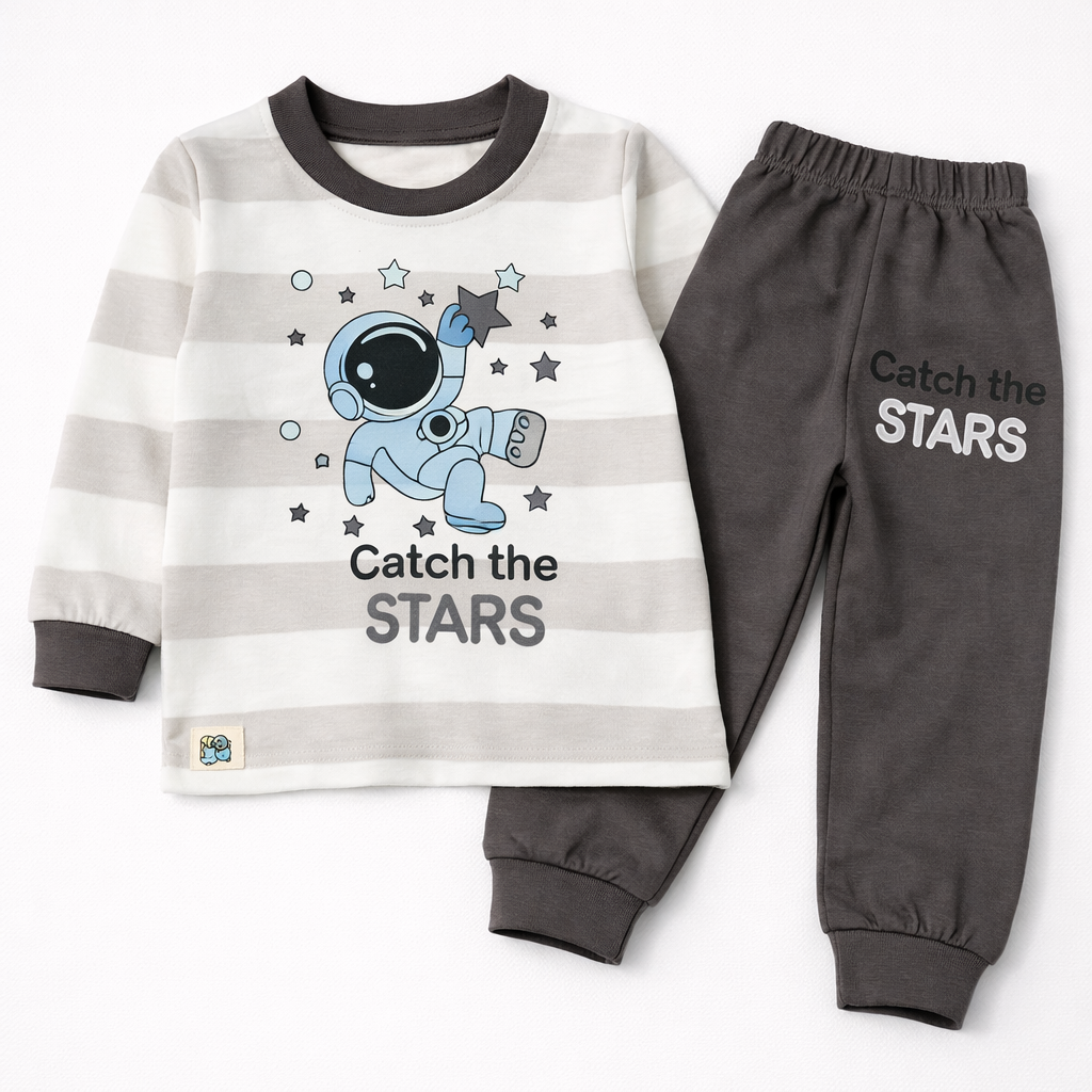 First Toy Striped Astronaut Print Top & Brown Pants set for Kids  - Cutypi