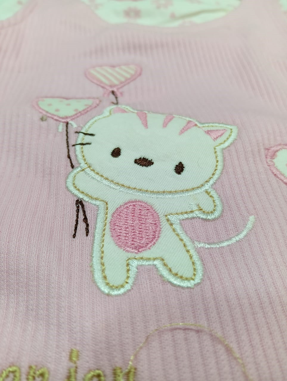 Girls Full Sleeves Applique Printed Frock With Leggings - Pink