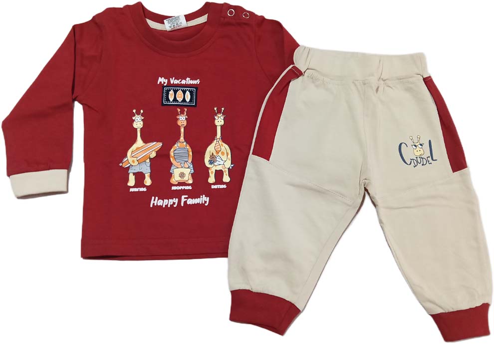 Buy Giraffe Boys Interlock Knit Full Sleeves Side Open T-Shirt with Pant