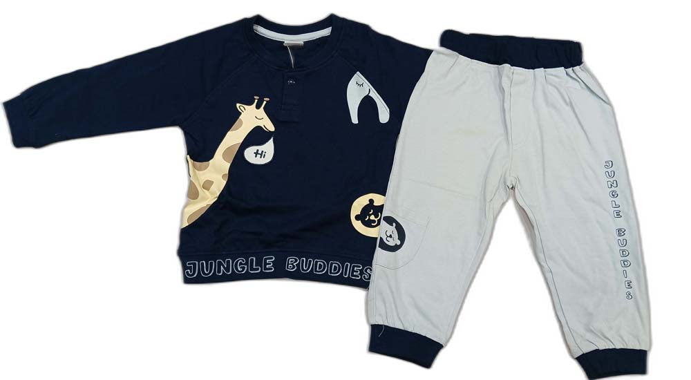 Boys Full Sleeves Regular T-Shirt with Joggers - Dark Blue