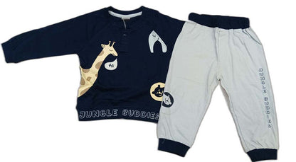 Boys Full Sleeves Regular T-Shirt with Joggers - Dark Blue