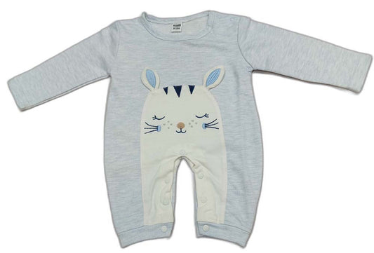 Kids Full Sleeves Applique Kitty Jumpsuit - Sky Blue