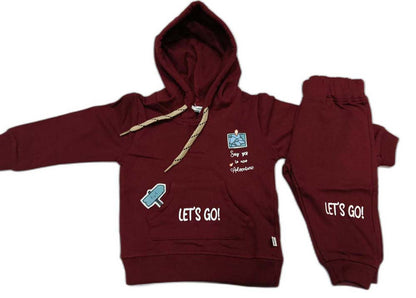 Boys Full Sleeve Hooded Sweatshirt with Joggers - Maroon