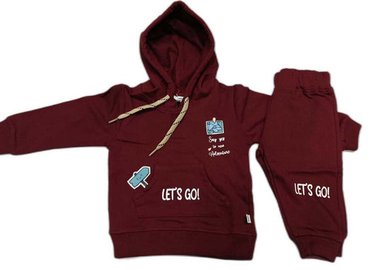 Boys Full Sleeve Hooded Sweatshirt with Joggers - Maroon
